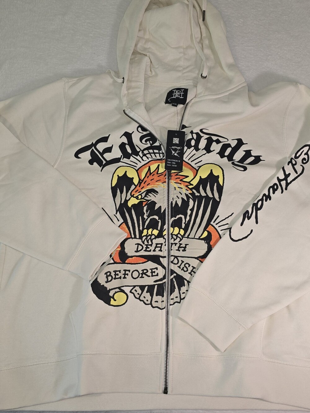 Ed Hardy Zip Up Ivory Jacket. Death Before Dishonor Size XXL NWT  Tattoo Graphic